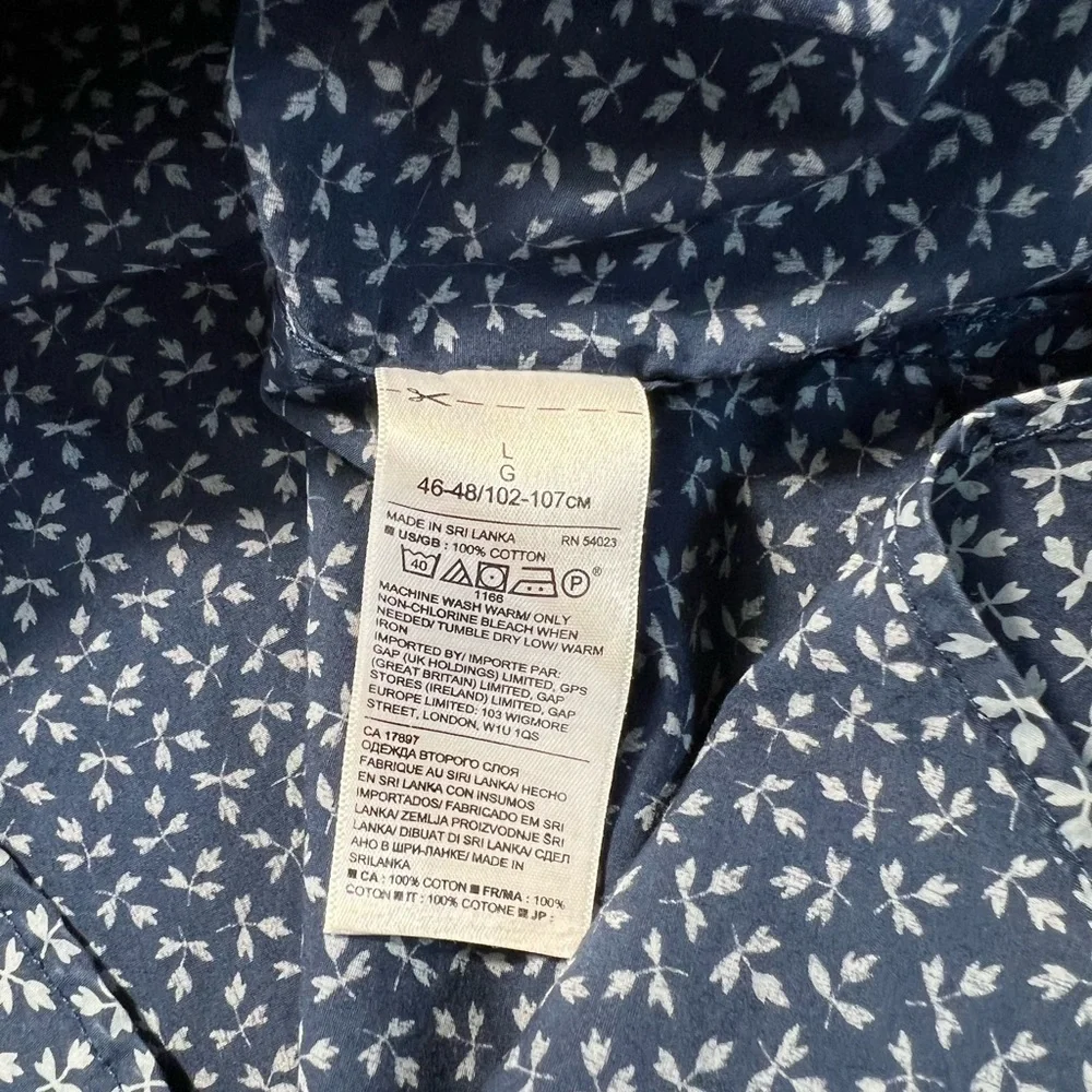 Banana Republic Luxe Poplin Shirt Men’s Large Navy White Leaf Print Cotton